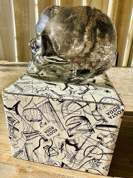 Image 1 of Kosta Boda Skull Candlestick Gray Philipp Plein With Glitter