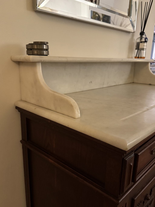 Antique Wooden French Sideboard With Marble Countertop