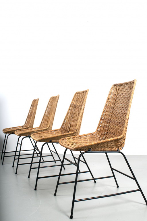 4x Chaises vintage à armature métallique, set