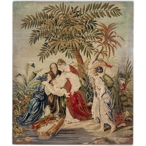 Vintage rug representing an orientalist scene, France 1880