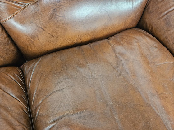 Image 1 of Three-Seater Club Sofa In Brown Leather