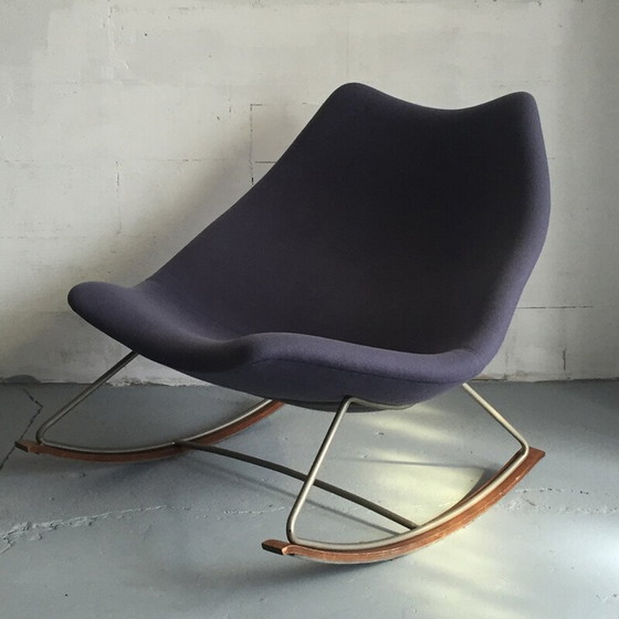 Image 1 of "F595" rocking chair in blue fabric and steel by Geoffrey HARCOURT for Artifort - 1960s