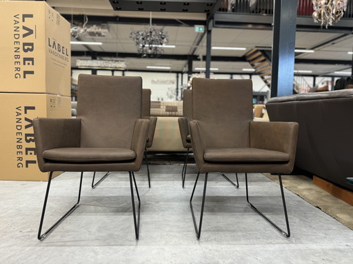 4 Chaises de salle à manger Label van den Berg Donna Cuir brun/orange