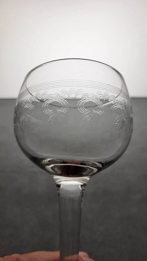 Image 1 of 9 Guilloche Wine Glasses Deb. 20th C.