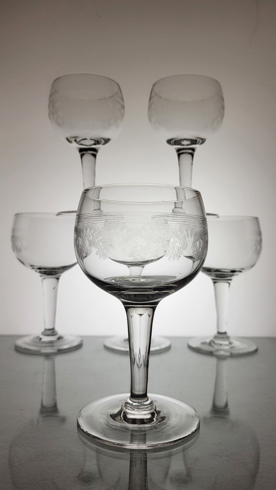 Image 1 of 9 Guilloche Wine Glasses Deb. 20th C.