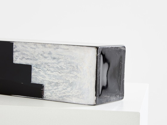 Image 1 of Vaso alto in vetro opalino nero Art Déco di Anatole Riecke, 1939