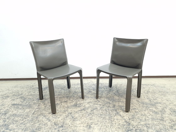 Image 1 of Cassina Cab chairs 2 pieces designer chairs leather chair dining chairs