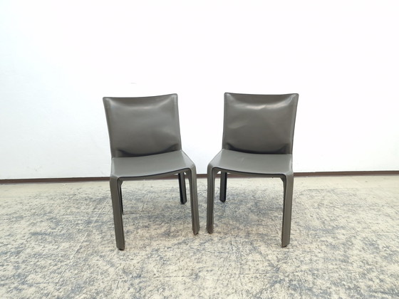 Image 1 of Cassina Cab chairs 2 pieces designer chairs leather chair dining chairs