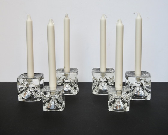 Image 1 of 6 Glass Cube Candlesticks 1965