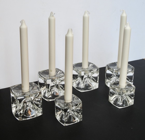 Image 1 of 6 Glass Cube Candlesticks 1965