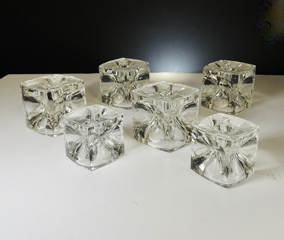 Image 1 of 6 Glass Cube Candlesticks 1965