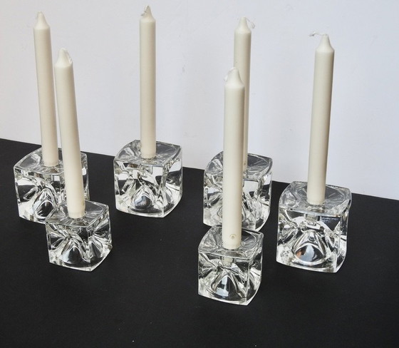 Image 1 of 6 Glass Cube Candlesticks 1965