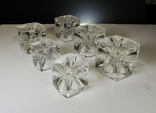 6 Glass Cube Candlesticks 1965