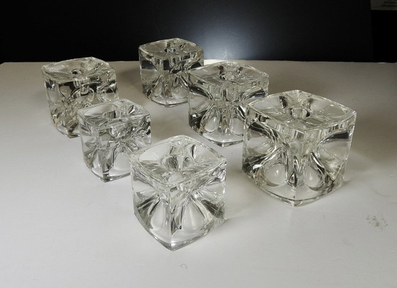 Image 1 of 6 Glass Cube Candlesticks 1965