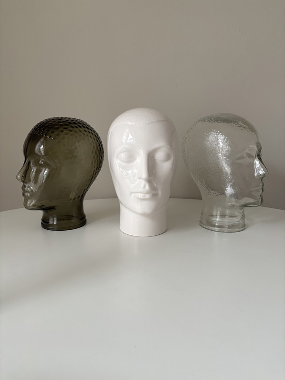 Image 1 of Vintage Glass Display/Display Heads For Headphones Or Hats 1980s