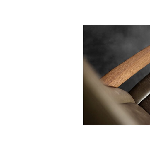 Poltrona vintage in legno di teak e pelle marrone, Danimarca 1960