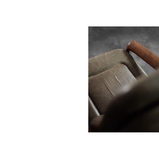 Image 1 of Vintage armchair in teak wood and brown leather, Denmark 1960