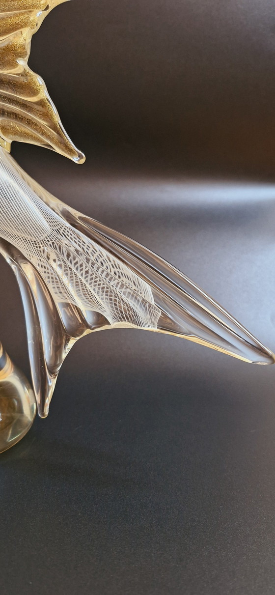 Image 1 of Mid-Century Murano Glass Filigrana Swordfish With Gold Leaves 