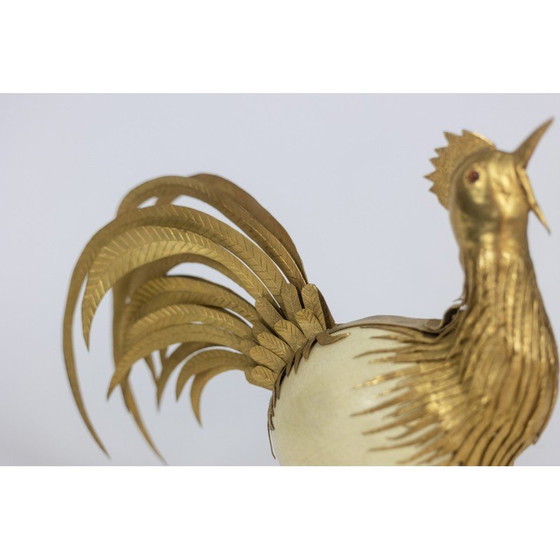 Image 1 of Vintage ostrich egg and gilt brass rooster, 1970