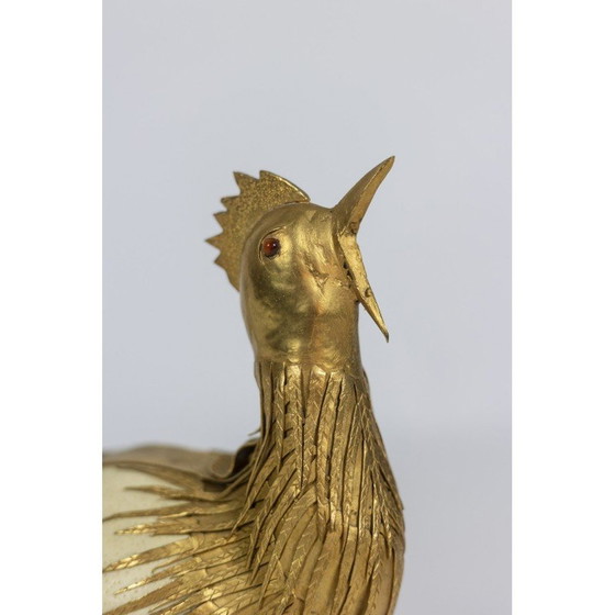 Image 1 of Vintage ostrich egg and gilt brass rooster, 1970