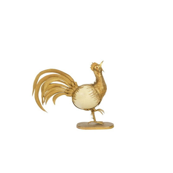 Image 1 of Vintage ostrich egg and gilt brass rooster, 1970