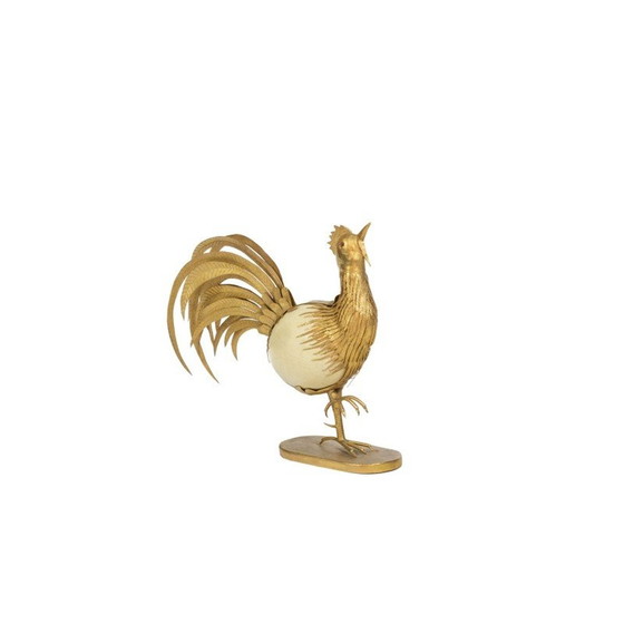 Image 1 of Vintage ostrich egg and gilt brass rooster, 1970