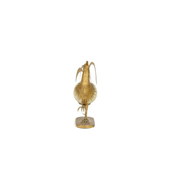 Image 1 of Vintage ostrich egg and gilt brass rooster, 1970