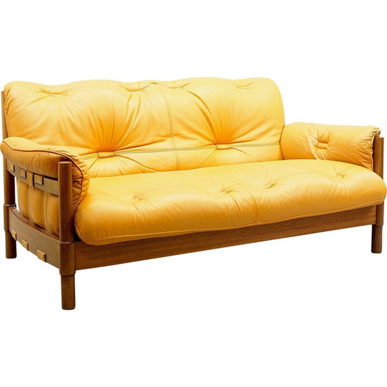 Image 1 of Vintage 2-seater sofa in Brazilian leather and Jatoba wood, 1970