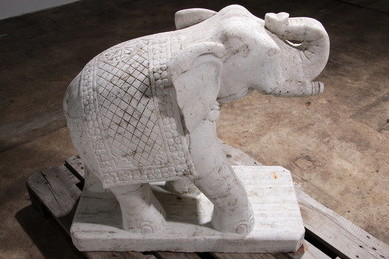 Image 1 of Handcrafted 2 Large Marble Elephant Statues