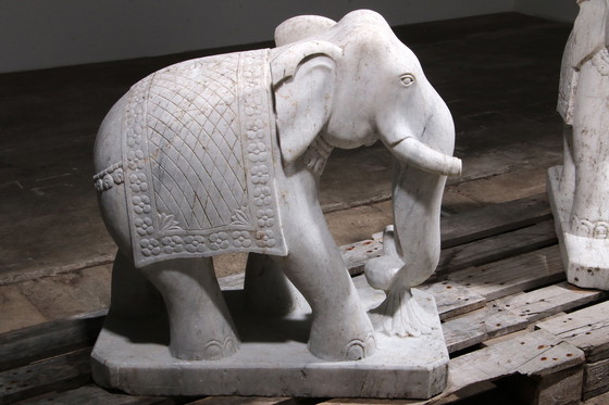 Image 1 of Handcrafted 2 Large Marble Elephant Statues