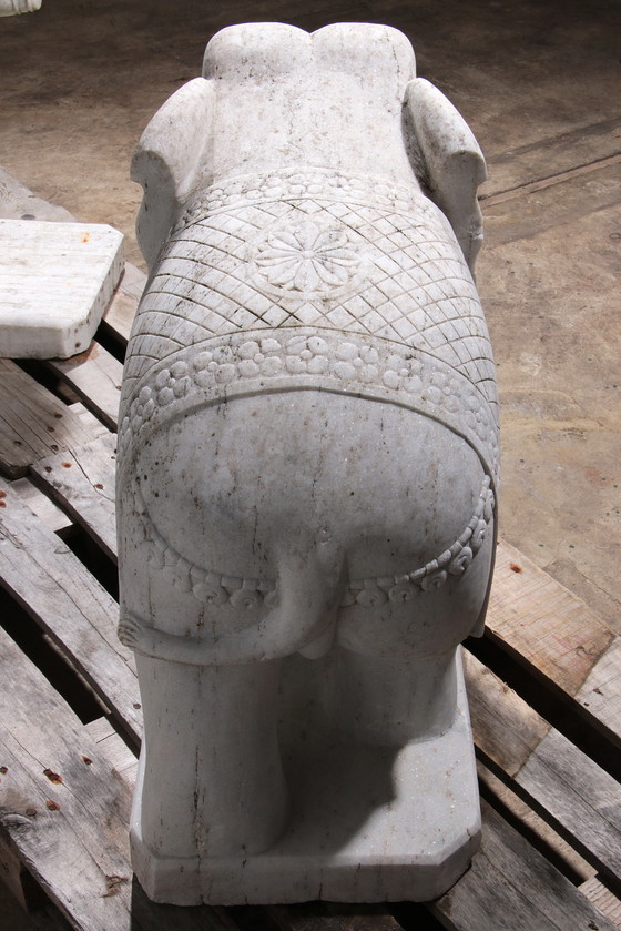 Image 1 of Handcrafted 2 Large Marble Elephant Statues