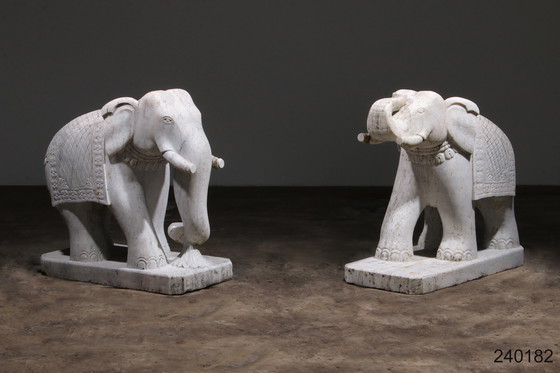 Image 1 of Handcrafted 2 Large Marble Elephant Statues