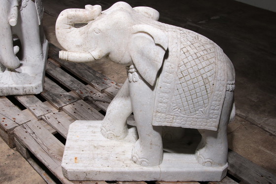 Image 1 of Handcrafted 2 Large Marble Elephant Statues