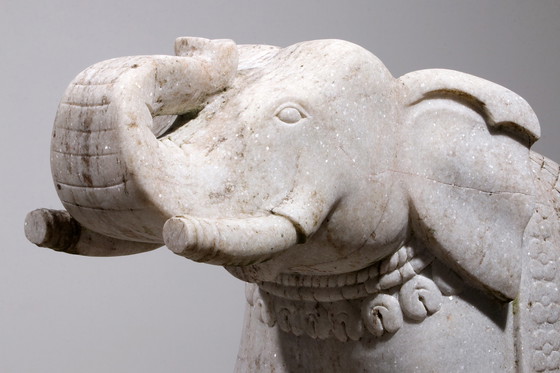 Image 1 of Handcrafted 2 Large Marble Elephant Statues