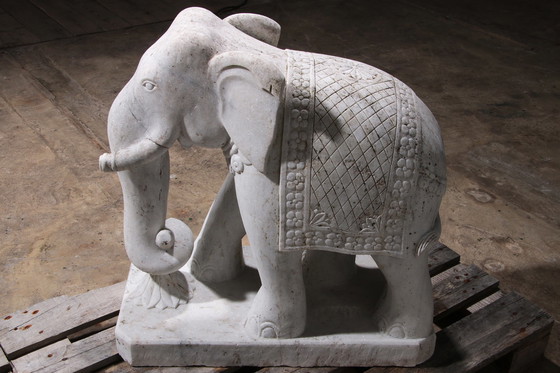 Image 1 of Handcrafted 2 Large Marble Elephant Statues