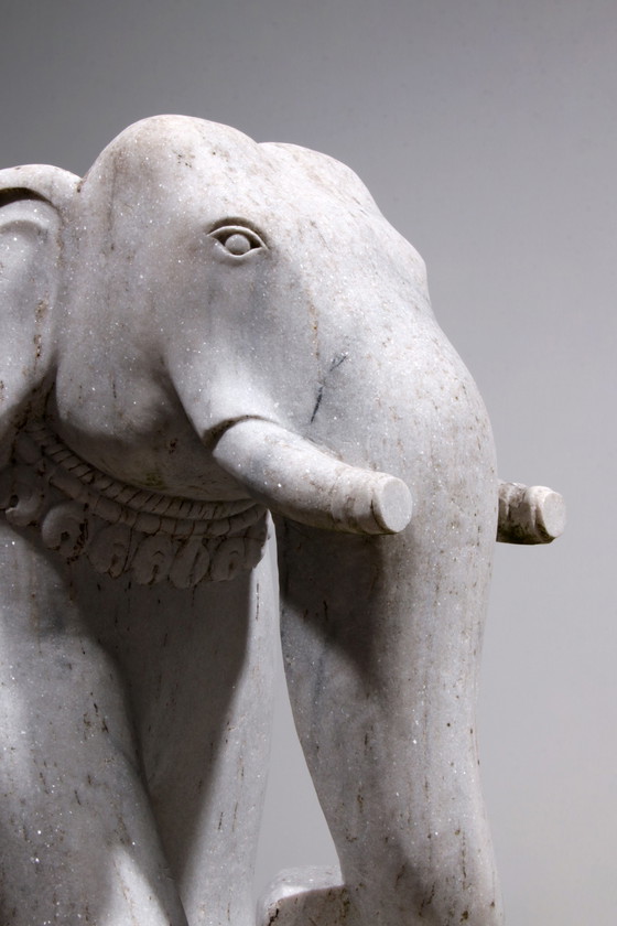 Image 1 of Handcrafted 2 Large Marble Elephant Statues