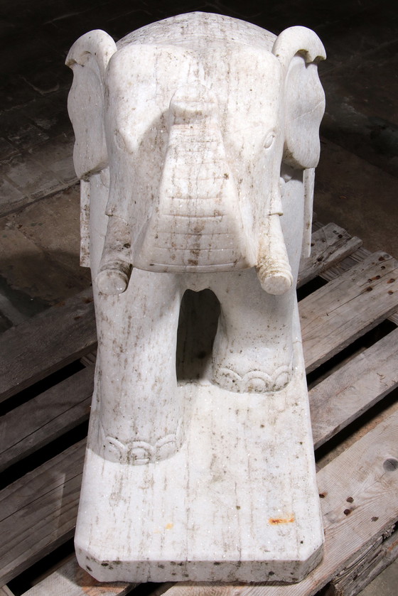 Image 1 of Handcrafted 2 Large Marble Elephant Statues