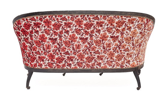 Image 1 of Carved Wood Bench Seat, Silk Velvet, 1930