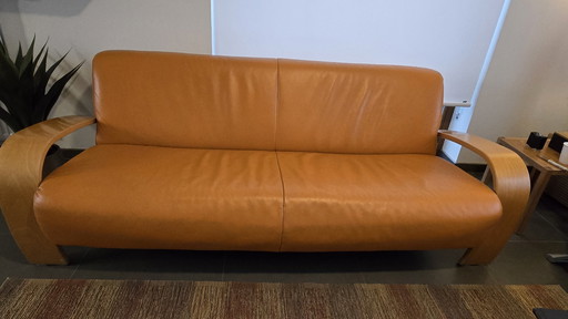 Orange Leather 3-Seater Sofa Bought At Van Den Berghe Pauvers - Ghent