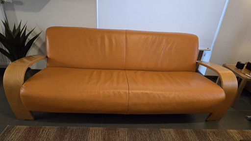 Orange Leather 3-Seater Sofa Bought At Van Den Berghe Pauvers - Ghent