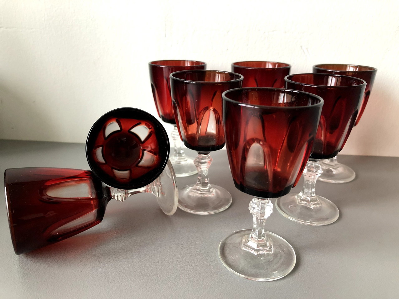 8 bicchierini vintage Cristal D'Arques Luminarc rosso rubino