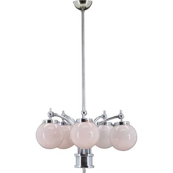 Image 1 of Vintage Art Deco chrome plated chandelier, Czechoslovakia 1930s