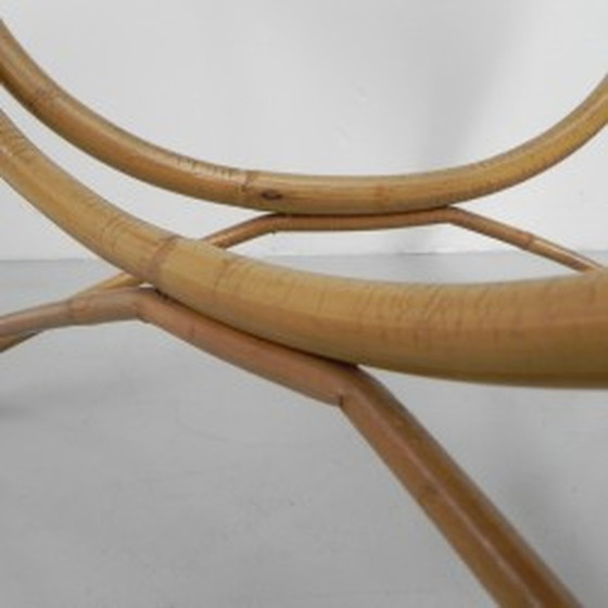 Image 1 of Rattan, Bamboo Coffee Table Round Glass Top - 1950s