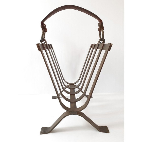 Image 1 of Porta riviste vintage in acciaio e pelle, anni '70