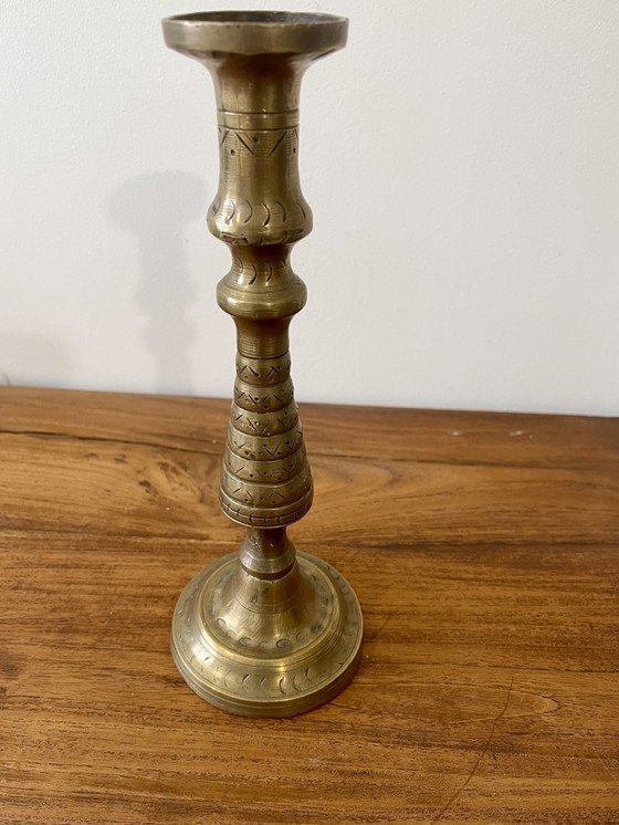 Image 1 of Large Engraved Brass Candle Holder