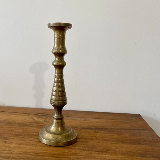 Image 1 of Large Engraved Brass Candle Holder