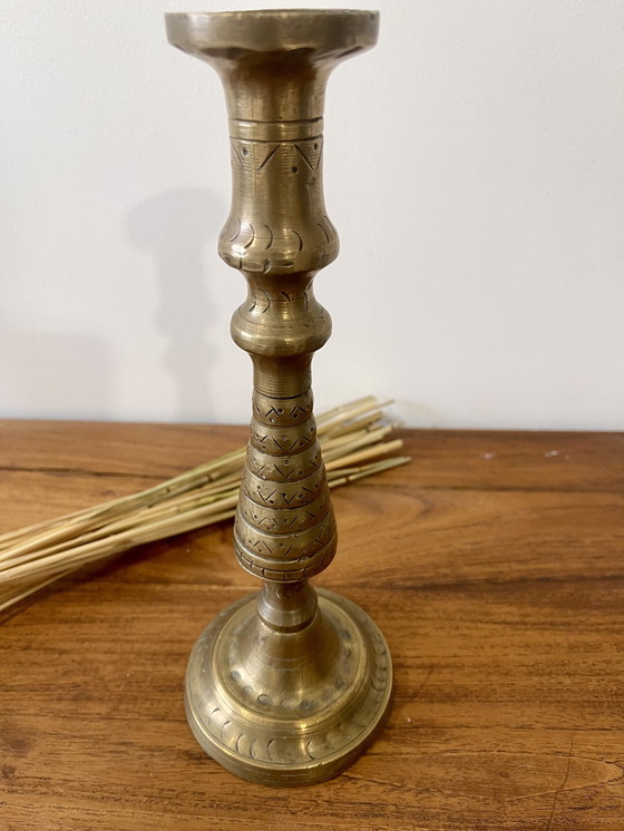 Image 1 of Large Engraved Brass Candle Holder