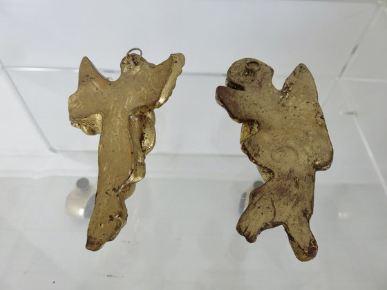 Image 1 of Pair Of Cherubs, Putti, Angelots, In Gold Resin, 1970