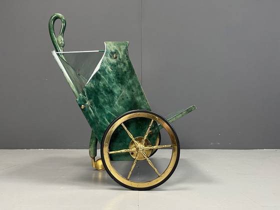 Image 1 of Chariot de bar italien en peau de chèvre laquée par Aldo Tura, années 1960