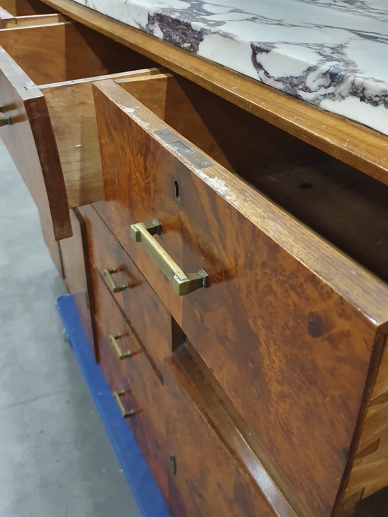 Image 1 of Art Deco Retro Walnut Wood Sideboard With Marble Top